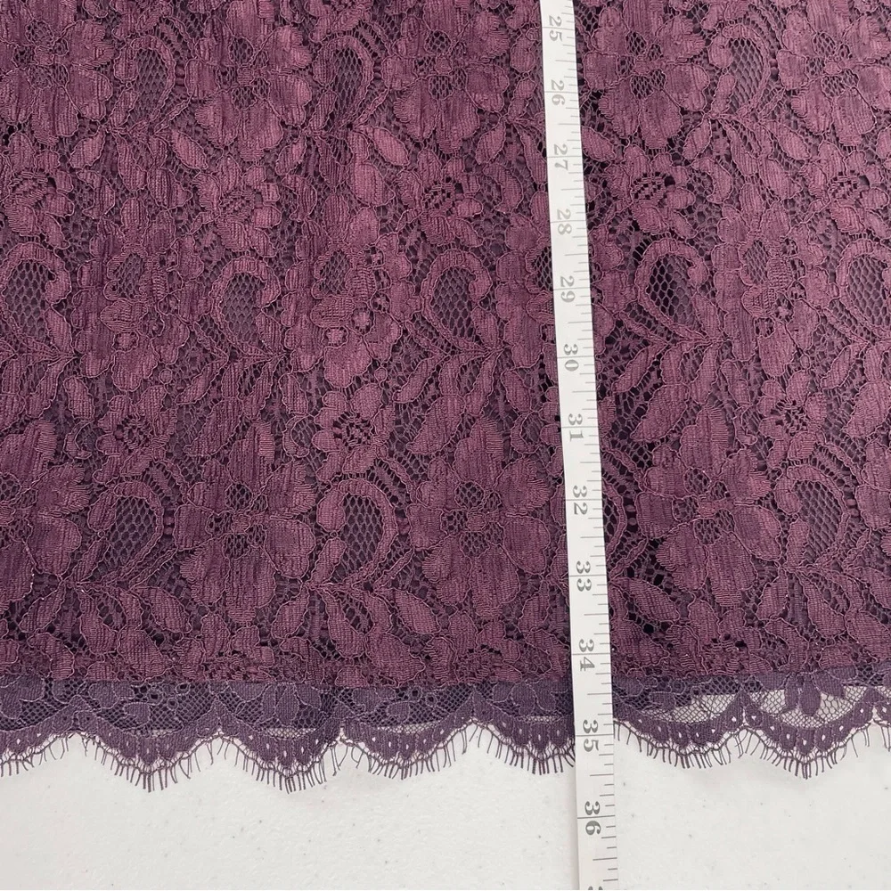 Dana Buchman Wine Colored Lace Lined Long Sleeve Mini Zip Back Scoop Neck Dress - Picture 8 of 10